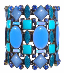 Bangle Miranda Konstantinidou Ethnic Mosaic SS2014, blue stones and Svarovski