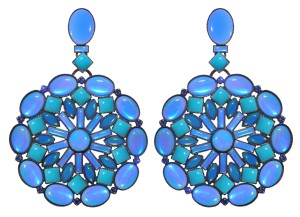 Earrings Miranda Konstantinidou Ethnic Mosaic SS2014, blue and green stones and Svarovski